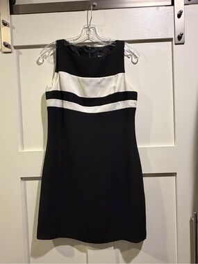 Sleeveless Black Mini Dress with White Contrast Bands